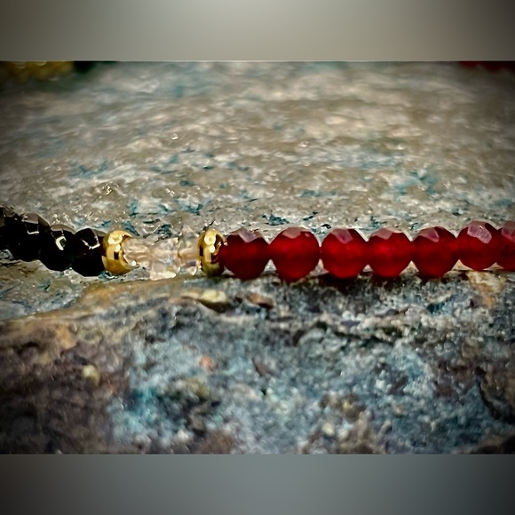 Herkimer Diamond,  Black Spinel, Ruby Bracelet 18kt Gold Vermeil Beads and Clasp - Picture 7 of 9